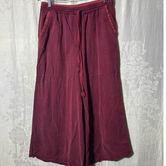 Saturday Sunday Pants - Saturday Sunday Anthropologie Wide Leg Pants Small Burgundy Chambray